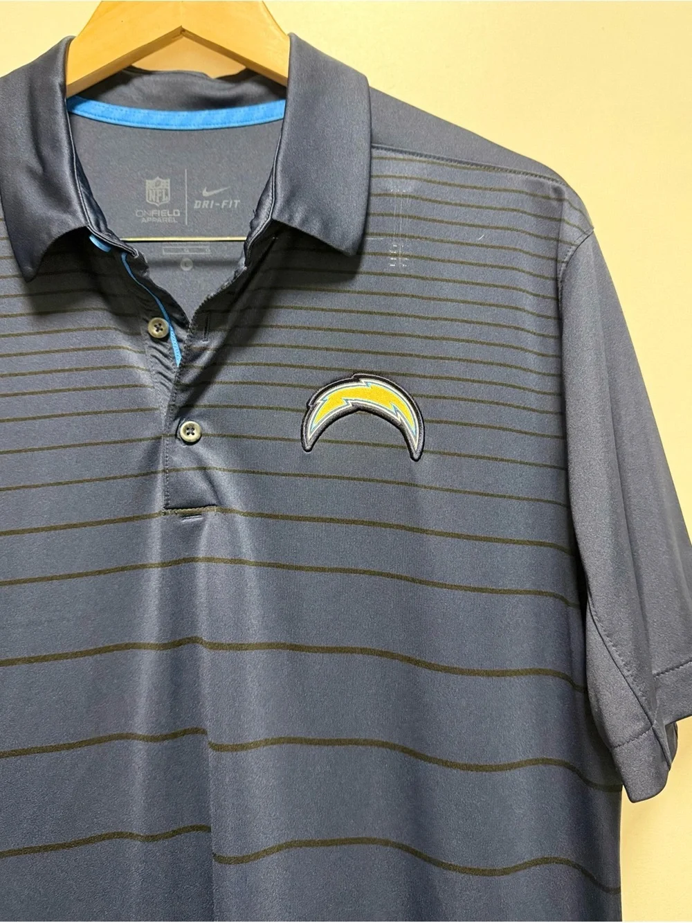 Nike Navy and Yellow Los Angeles Chargers Striped Polo